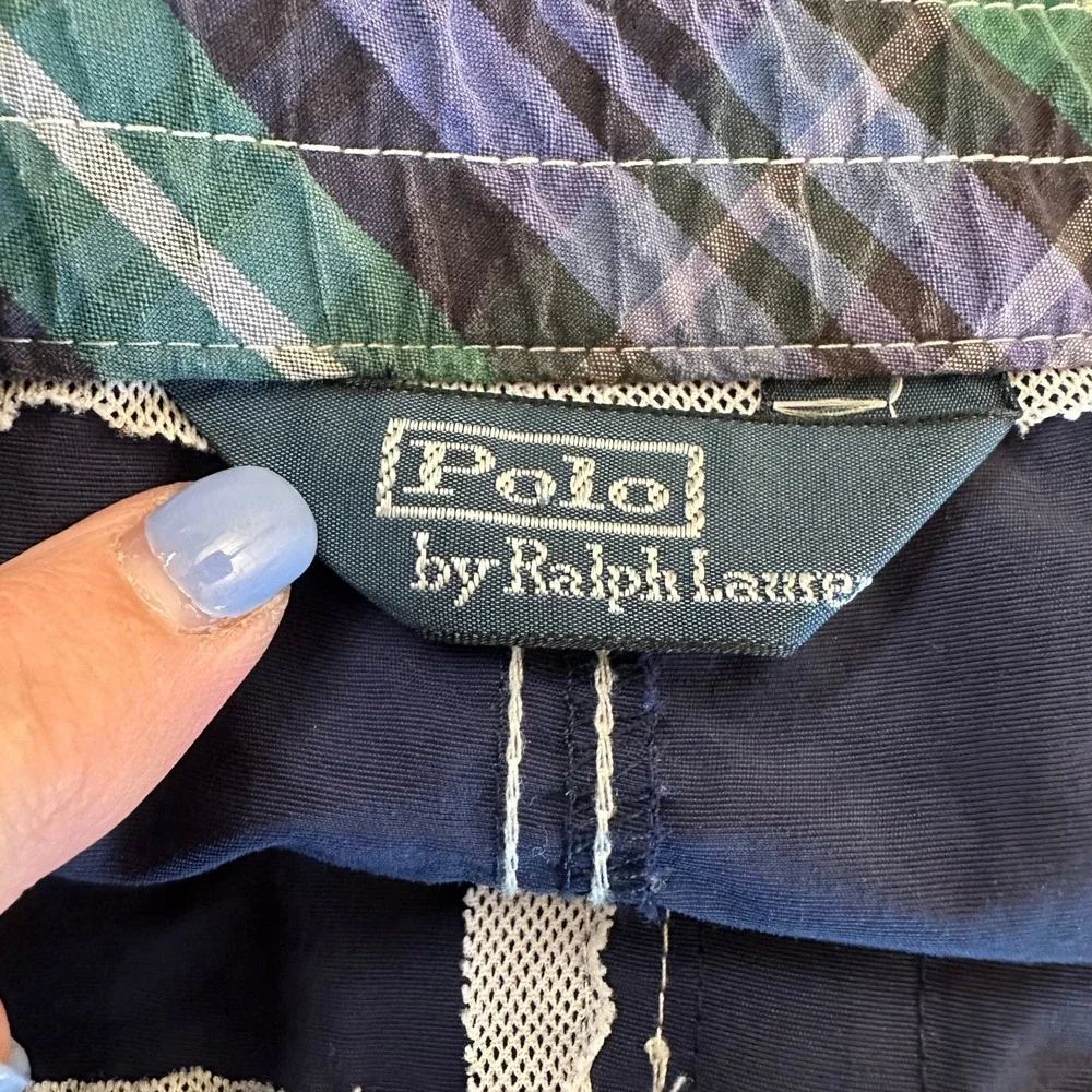 Polo Ralph Lauren Mens Swim Trunks XL Navy Blue Green Pony Cargo Pocket Shorts‎